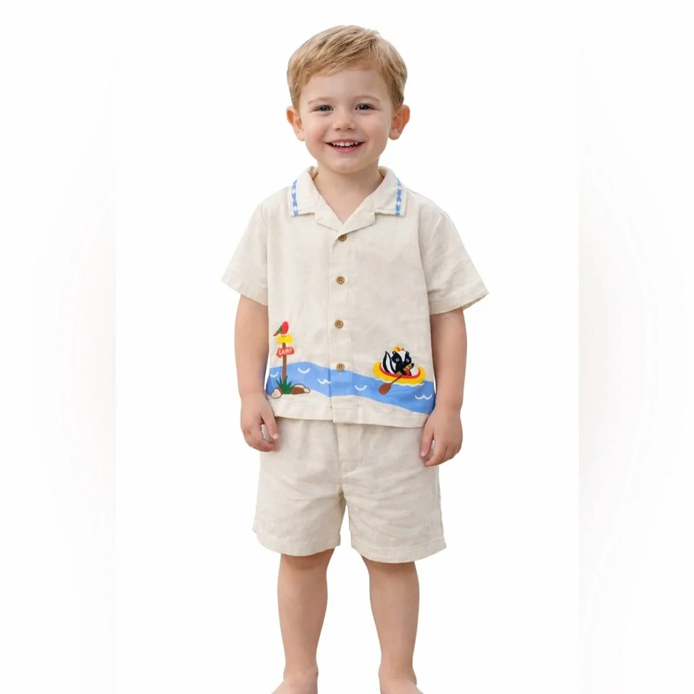 BEARPAW Toddler 2Pc Camp Lakeside Button Down Shirt‎ & Shorts Set NWT Outdoor